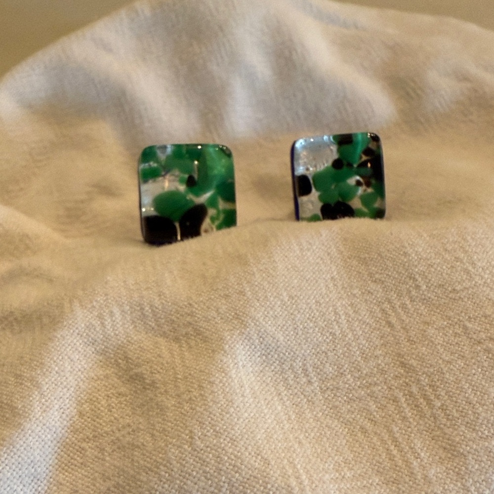 Green and Black Square Earrings
